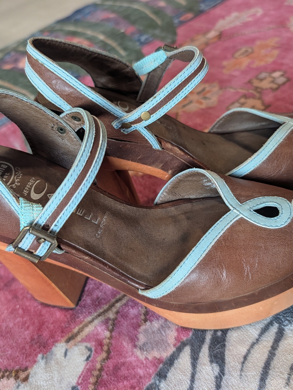 Lucky Brand Brown Platforms with Light Blue Trim and Ankle Strap